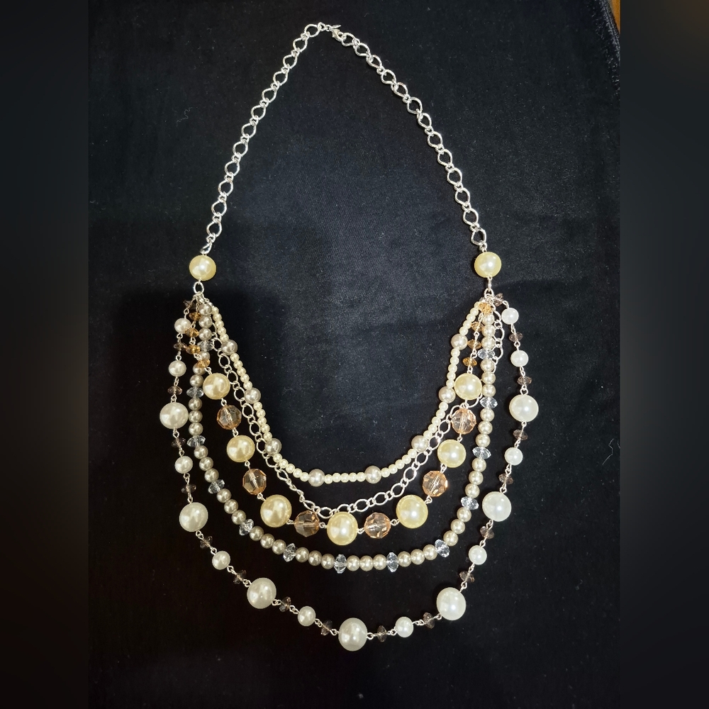 Chic Multi-Layer Faux Pearl and Silver Necklace SAQ